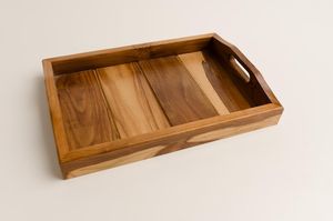 Large Teak Wood <b>Tray</b> with handles Natural Wood Vintage Bed <b>breakfast</b> Perfect gift - Product Image 3
