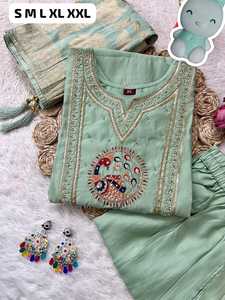 Conjunto de Kurta y Dupatta Bordados para Mujer, Ropa India y Pakistaní, Corte Regular, Chal Jacquard, Rosa, Morado, Verde - Product Image 5