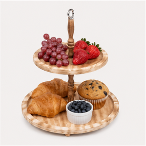 2 Tier Wooden Cake Stand Farmhouse Cupcake <b>Display</b> Stand with Metal Handle for Wedding Dessert <b>Table</b> and Home Party Decor - Product Image 3