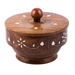 Handmade Wooden Decorative Storage Box <b>with</b> <b>Lid</b> | Carved Wooden Jewelry Box | Multipurpose Dry Fruit Snack Storage <b>Bowl</b> for Home - Product Image 1