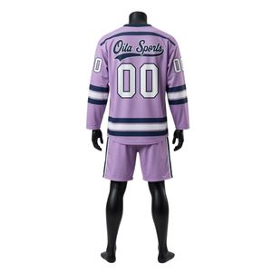 Men Purple Sublimated Ice Hockey Jersey Shorts Set Polyester V Neck Printed <b>Athletic</b> Sportswear Team Training Performance - Product Image 2