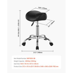 Sgabello Ergonomico Girevole con Capacità di Carico 450 LBS, in Pelle PU, con Ruote e Altezza Regolabile, per Salone - Product Image 4