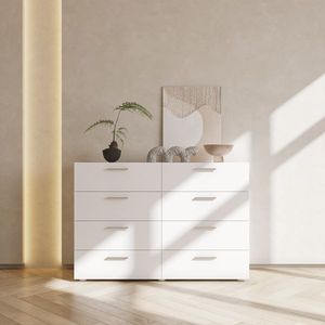 Cassettiera a 8 cassetti in rovere, comò doppio per camera da letto, mobile contenitore largo in MDF per soggiorno, ingresso di casa - Bianco - Product Image 1