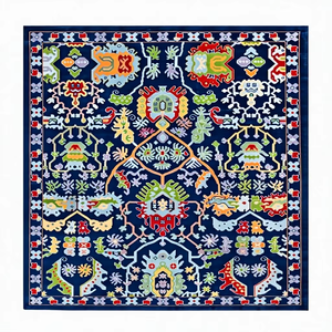 Alfombra de Lana Hecha a Mano Azul Marino, Diseño Nórdico Folclórico, Alfombra Decorativa Boho, 1 Pieza, Apta para Mascotas, Antideslizante, Altamente Duradera para Sala de Estar - Product Image 1