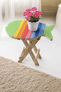 Mesa de Centro Plegable de Madera con Forma de Pez, Diseño Multicolor Pintado a Mano, para Niños, Sala de Estar - Product Image 2