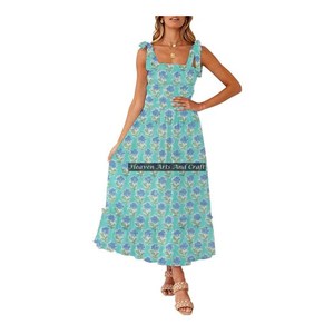 Robe chic en coton pour femme, style décontracté, imprimé floral, bretelles spaghetti, pour l'été et l'automne, magnifique motif imprimé à la main - Product Image 1