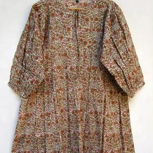 Mini robe indienne Elizabeth Maxi à imprimé floral moutarde, décolleté Henley avec cravates en coton, mini robe pour femmes, nouvel arrivage - Product Image 1