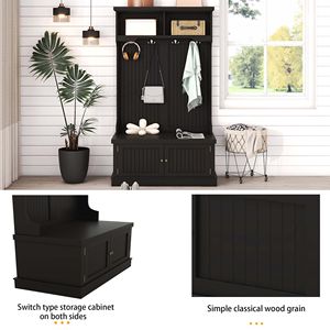 4-in-1 Black Hall Tree <b>Coat</b> <b>Rack</b> with 4 Hooks <b>and</b> Storage <b>Shoe</b> <b>Bench</b> for Entryway Living Room or Hallway - Product Image 5