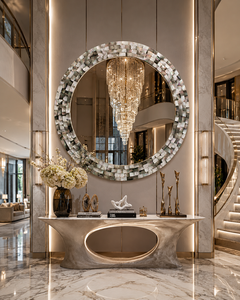 Round Wall <b>Mirror</b> <b>Shell</b> Design Decorative <b>Mirror</b> for Bathroom Bedroom Living Room Modern Stylish Wall Mounted 19 Inches 48 Cm - Product Image 3