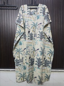 Animal Print Cotton <b>Kaftan</b> V-neck Loose Sleeve Knee-Length Bohemian <b>Summer</b> Dress for Women Casual Wear - Product Image 4