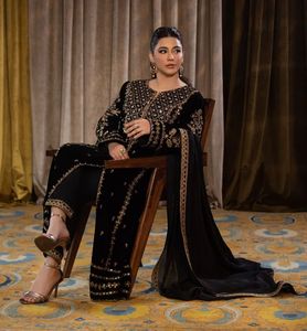Designer Party Wear Look Embroidery Sequence Work <b>Velvet</b> <b>Top</b> With Dupatta and Fully Stitched Bottom Ready To Wear Collection - Product Image 1