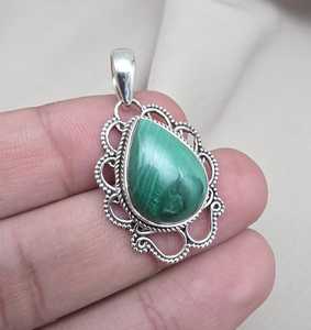 Malachite Pendant 925 Sterling Silver Natural Gemstone Jewelry Gift For Women Elegant Unique Handmade <b>Necklace</b> - Product Image 6