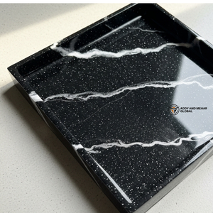 Luxury <b>Black</b> Marble Resin <b>Tray</b> with Gold Leaf Accent | Premium Decorative Serving <b>Tray</b> - Product Image 6