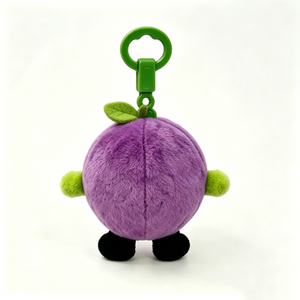 Customized fruit-themed bag accessory,Cute gift for purple fruit lovers,Smiling purple fruit plush keychain with green clip - Product Image 3
