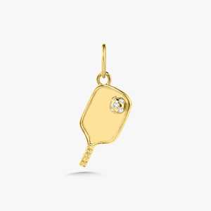 Breloques pour raquettes de pickleball en or massif 14K 18K avec diamant solitaire taille ronde cultivé en laboratoire, pendentifs raffinés, minimalistes, de luxe et ludiques pour le sport - Product Image 1