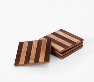 Designer Handcrafted Wooden Stripe <b>Coaster</b> Set Heat Resistant Durable <b>Drink</b> <b>Coasters</b> for Coffee Tea Table Protection - Product Image 1