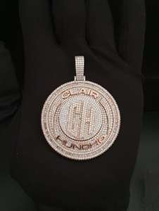 Round Moissanite Pendant Ice Out <b>Charm</b> Baguette Cut Crystal Jewelry Rose Gold Plated Circle Pendant for Party - Product Image 1