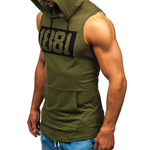 Winter <b>Men</b> <b>Sleeveless</b> Pullover Drawstring <b>Hoodies</b> with Cotton/Polyester Fleece Plain Dyed Windproof Breathable Gym <b>Hoodies</b> - Product Image 3