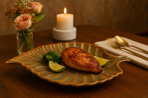 Handcrafted Leaf-Shaped <b>Ceramic</b> Serving Platter with Rustic Glazed Finish Decorative Dinner <b>Plate</b> for Food Serving & Table Décor - Product Image 4