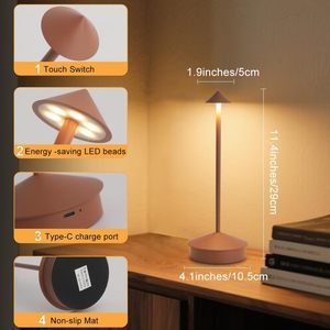 โคมไฟตั้งโต๊ะ LED แบบชาร์จไฟได้ไร้สาย แพ็คคู่ แบตเตอรี่ 6000mAh ตัวโคมอลูมิเนียม ระบบสัมผัส ปรับความสว่างได้ 3 สี พกพาสะดวก - Product Image 5