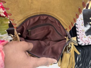 Bolso de mano de gamuza nuevo hecho a mano con flecos, bolso bandolera de cuero con piedras turquesa, estilo gitano bohemio, con pelo de animal, multiusos - Product Image 6