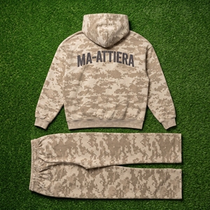 Men's Beige Digital <b>Camouflage</b> <b>Tracksuit</b> Set Zip Up Hoodie And Baggy Sweatpants Custom Streetwear Two Piece - Product Image 4