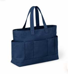 Bolsa de Lona Grande Color Azul Marino con Bolsillos Delanteros, Asa Superior, para Uso Diario, Compras, Estilo Funcional - Product Image 2