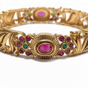 Bracelets indiens en alliage plaqué or, motif floral, incrustation de strass en cristal, bijoux ethniques de mariage, certifiés pour femmes, tendance - Product Image 4