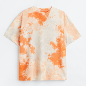 Camiseta de Manga Corta para Hombre, Talla Grande, Tie-Dye, Cuello Redondo, Informal, de Algodón Jersey, Corte Regular, Estampada, Naranja y Blanca - Product Image 5