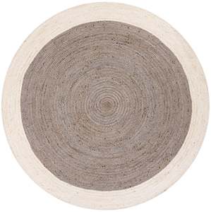 Tapis rond en jute gris tissé à la main avec bordure blanche pour salon, chambre à coucher, entrée - Product Image 2
