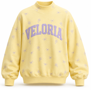 เสื้อสเวตเชิ้ตผู้หญิงทรงโอเวอร์ไซส์ คอเต่า แบรนด์ Veloria ลายพิมพ์ดอกไม้แบบกำหนดเอง พร้อมโลโก้ปักแบบแอพพลิเค ขายส่ง - Product Image 1