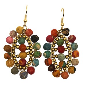 Multilayer Gold Plated Handmade Geometric Imitation Pearl Beaded Eco Friendly Fabric <b>Balls</b> Bezel Set Hoop Bohemian <b>Earrings</b> - Product Image 6