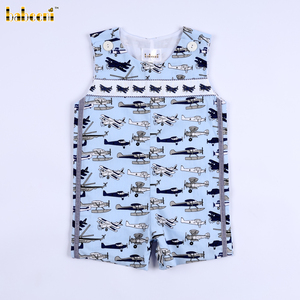 Bavoirs pour bébé Babeeni avec motif d'avion volant, combinaison smockée OEM ODM à fermeture par boutons-pression - BB3575 100% coton biologique - Product Image 1