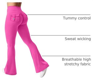 Leggings de yoga évasés taille haute pour femmes avec poche arrière, pantalon de fitness extensible coupe bootcut - Product Image 2