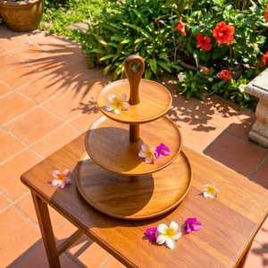 Customized Round Wooden Dessert Storage Tray Minimalist Design Eco Friendly Kitchen Organizer Three Tier Tableware UO INDIA - Product Image 5