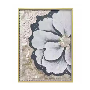 Peinture murale abstraite florale faite à la main sur toile, avec texture de nacre, décoration intérieure de luxe, vente en gros - Product Image 5