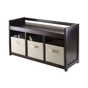 Panca contenitore Addison beige a 4 posti con 3 cesti pieghevoli in tessuto - Product Image 1