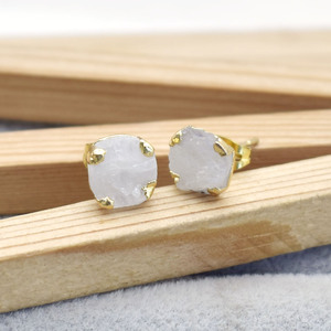 Moonstone Gemstone <b>Stud</b> <b>Earring</b> Gold Plated Prong <b>Set</b> Handmade Birthstone Jewelry Gift For Her - Product Image 4