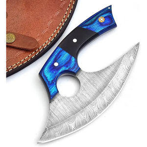 Burraq Custom Handmade Damascus Steel Full Tang Ullu Knife Wood Handle Ambidextrous Dishwasher Safe <b>Pizza</b> <b>Slicer</b> Leather Sheath - Product Image 1