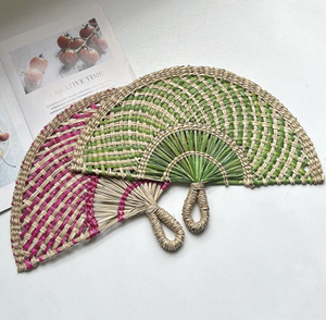 Eco Seagrass Hand Fan Furniture Vietnam Handmade Woven Folk Art Wedding <b>Basket</b> Cooling Tool Decorative Vintage Home <b>Display</b> Gift - Product Image 2
