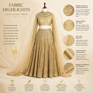 Womens Plus Size Modern Draped Golden Lehenga Choli | Luxury Bridal Lace | Crystal Embellished | Floor Length Line | Wedding - Product Image 5