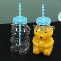 Vaso Transparente con Forma de Oso Unisex de 500 ml con Pajita y Tapa, Lindo Diseño Navideño, Reutilizable, Apto para Alimentos, Regalo para el Hogar y Fiestas