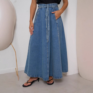 Falda Midi Vaquera Casual de Cintura Alta, Efecto Adelgazante, Secado Rápido, 100% Algodón, Nueva Colección Invierno 2026 para Europa y América - Product Image 2