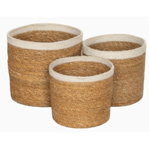 Paniers de rangement pliables décoratifs en jute et en jonc de mer, imperméables, avec poignées, pour une décoration et une organisation écologiques de la maison - Product Image 1