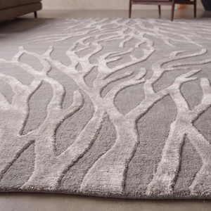 Alfombra de lujo gris y plateada con diseño de ramas, hecha a mano con lana y seda, moderna y de diseño, para sala de estar, dormitorio y decoración del hogar. - Product Image 3