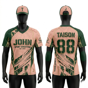 Maillot de tir pour homme en micro-polyester premium 180 GSM, panneaux camouflage orange et vert, sublimation, broderie, logo personnalisé - Product Image 2