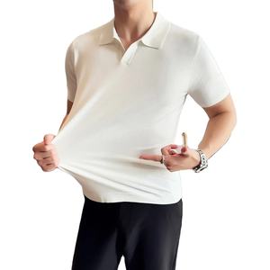 2025 verano hombres de manga corta para Polo camisa de alta elasticidad ligero fino sólido Casual tejido Jersey camiseta ropa - Product Image 5