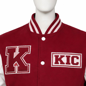 KIC Letterman Varsity <b>Jacket</b> <b>Men</b> Red <b>White</b> Embroidered Baseball Bomber Casual Style Regular Fit Winter Wear Coated Stand Front - Product Image 4