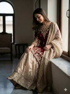 ชุดชาราร่าผ้าไหม GMY ปักลายหรูหรา 3 มม. พร้อมงานประดับมุกและหมุดโลหะ – คอลเลคชั่นงานแต่งงาน - Product Image 4