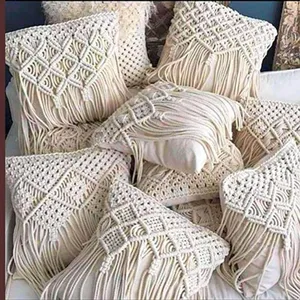 Wholesale 100% Cotton Macrame Crocheted Modern Boho Pattern Washable <b>Cushion</b> <b>Covers</b> for Hotel Home Decor - Product Image 3